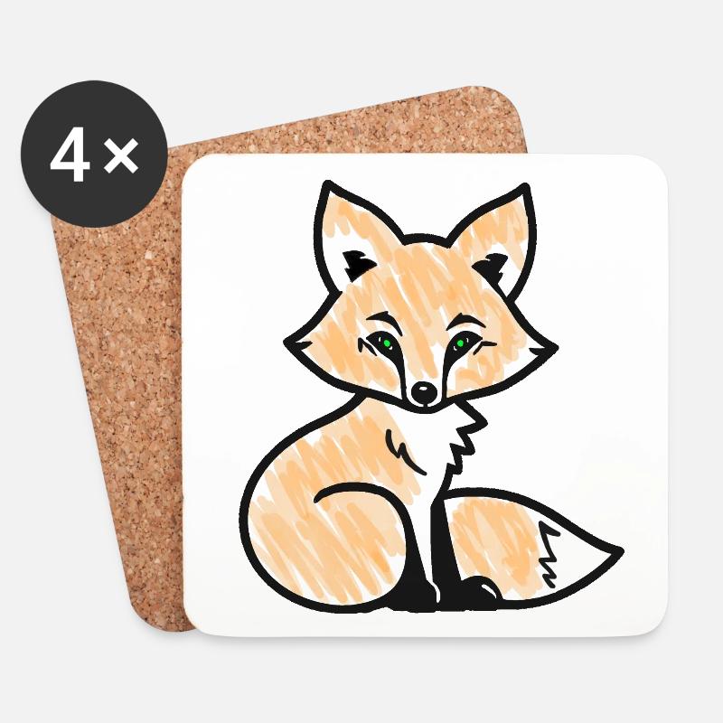 Roter Fuchs (Schwarz) - Untersetzer (4er-Set) - Weiß