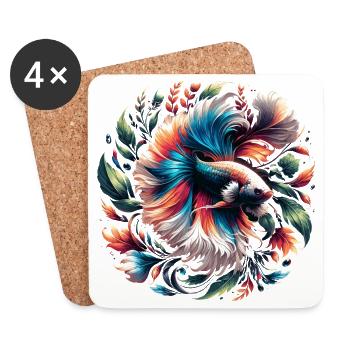 Siamesische Kampffisch, Betta splendens, Bettafan - Untersetzer (4er-Set) - Weiß - Vorne