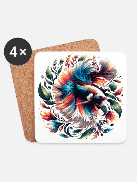 Siamesische Kampffisch, Betta splendens, Bettafan - Untersetzer (4er-Set) - Weiß