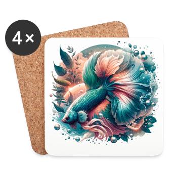 Kampffisch, Betta splendens, bunter Fisch - Untersetzer (4er-Set) - Weiß - Vorne