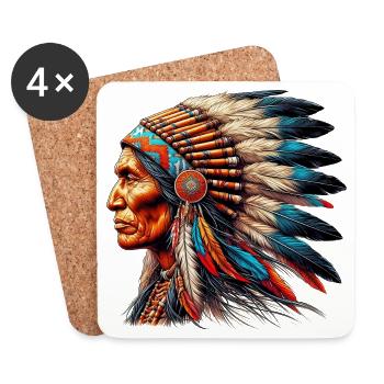 Amérindien Peau rouge d’Amérique - Dessous de verre (lot de 4) - blanc - Devant