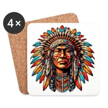 Amérindien Peau rouge d’Amérique - Dessous de verre (lot de 4) - blanc - Devant