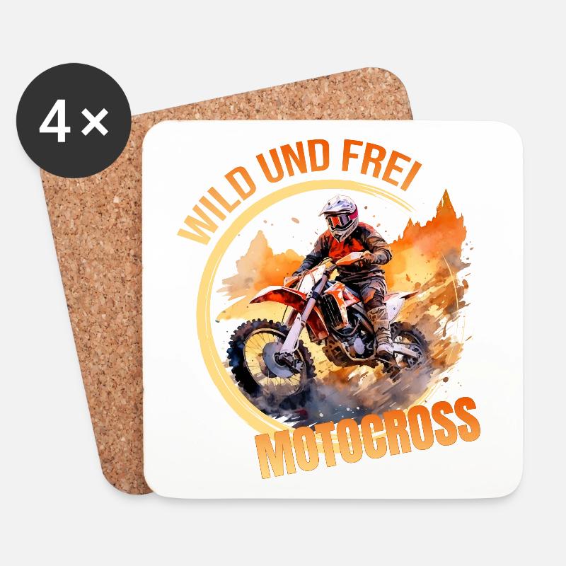 Wild und Frei - Motocross - Untersetzer (4er-Set) - Weiß