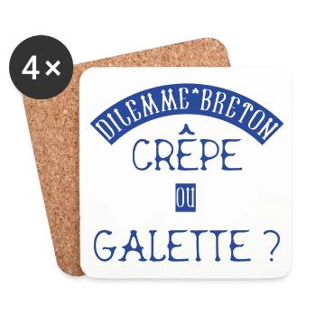 Dilemme Breton : Crêpe ou Galette ? BZH Bretagne - Dessous de verre (lot de 4) - blanc - Devant
