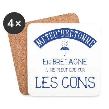 Météo bretonne Proverbe Breton sur la pluie BZH - Dessous de verre (lot de 4) - blanc - Devant