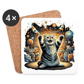 Chat British Shorthair BKH Party cadeau - Dessous de verre (lot de 4) - blanc - Devant