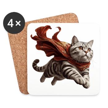 Super Katze Britisch Kurzhaar BKH getigert - Untersetzer (4er-Set) - Weiß - Vorne