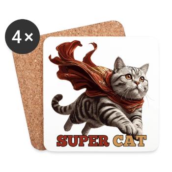 Super Katze Britisch Kurzhaar BKH getigert - Untersetzer (4er-Set) - Weiß - Vorne