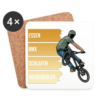 Essen - BMX - Schlafen - Wiederholen - Untersetzer (4er-Set) - Weiß - Vorne