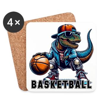 Basketball T-Rex Dinosaur Gift - Coasters (set of 4) - white - Front