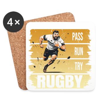 Pass - Run - Try - Rugby - Untersetzer (4er-Set) - Weiß - Vorne