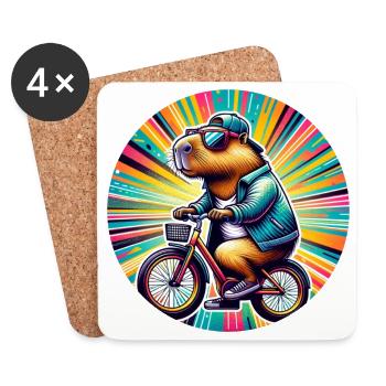 Cool capybara on the bike - Coasters (set of 4) - white - Front