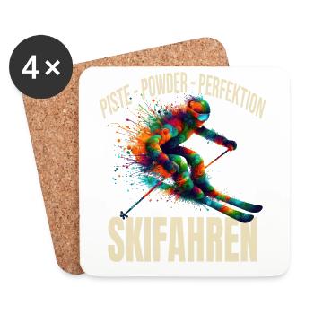 Piste - Powder - Perfektion - Skifahren - Untersetzer (4er-Set) - Weiß - Vorne