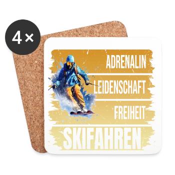 Adrenalin - Leidenschaft - Freiheit - Skifahren - Untersetzer (4er-Set) - Weiß - Vorne