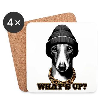 Windhund Was geht ab? Hund Geschenk - Untersetzer (4er-Set) - Weiß - Vorne
