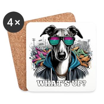Windhund Was geht ab? Hund Graffiti Geschenk - Untersetzer (4er-Set) - Weiß - Vorne