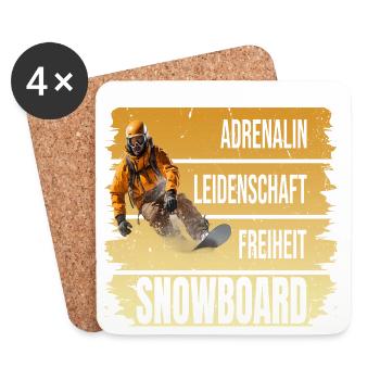 Adrenalin - Leidenschaft - Freiheit - Snowboard - Untersetzer (4er-Set) - Weiß - Vorne