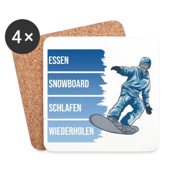 Essen - Snowboard - Schlafen - Wiederholen - Untersetzer (4er-Set) - Weiß - Vorne