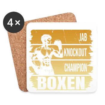 Jab - Knockout - Champion - Boxen - Untersetzer (4er-Set) - Weiß - Vorne