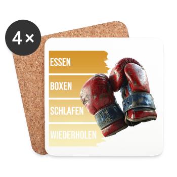 Essen - Boxen - Schlafen - Wiederholen - Untersetzer (4er-Set) - Weiß - Vorne