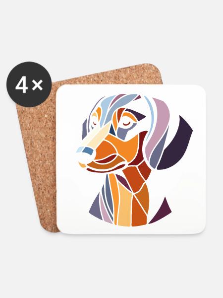 Dackel Hundekopf, geometrische Kunst, Polygon - Untersetzer (4er-Set) - Weiß