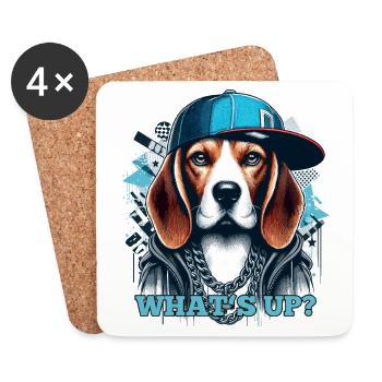 Beagle Gangsta Was geht ab? Hund Geschenk - Untersetzer (4er-Set) - Weiß - Vorne