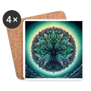 Mandala-Baum in Seegrün - Untersetzer (4er-Set) - Weiß - Vorne