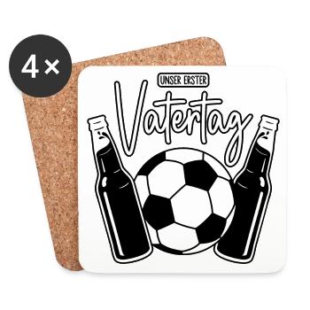 Unser erster Vatertag (Fußball Papa Sohn Baby) - Untersetzer (4er-Set) - Weiß - Vorne