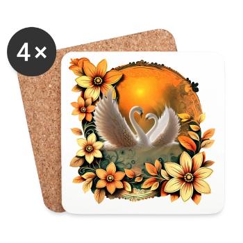 Beaux cygnes amoureux. - Dessous de verre (lot de 4) - blanc - Devant
