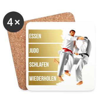 Essen - Judo - Schlafen - Wiederholen - Untersetzer (4er-Set) - Weiß - Vorne