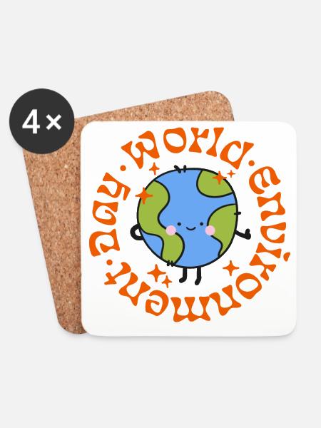 World 🌍 Environment Day - Weltliebe Cartoon Motiv - Untersetzer (4er-Set) - Weiß