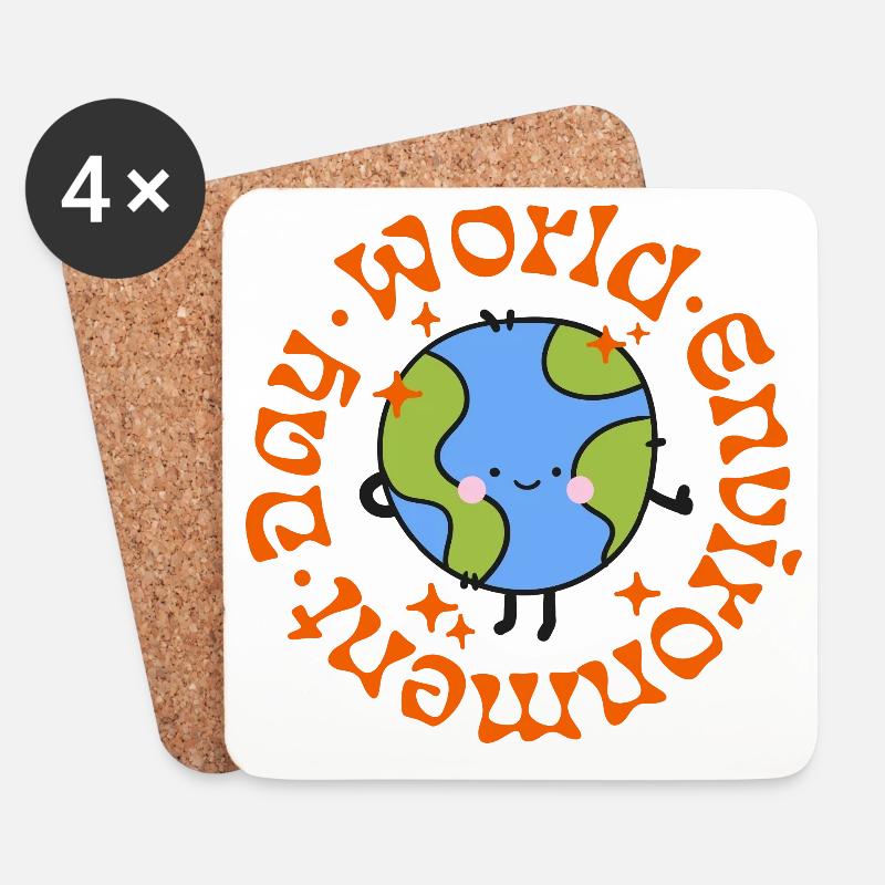 World 🌍 Environment Day - Weltliebe Cartoon Motiv - Untersetzer (4er-Set) - Weiß