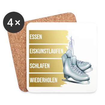 Essen -Eiskunstlaufen - Schlafen - Wiederholen - Untersetzer (4er-Set) - Weiß - Vorne