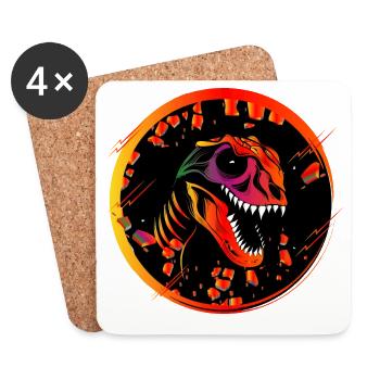 Colorful Dinosaur Skull Tyrannosaurus Rex Head - Coasters (set of 4) - white - Front
