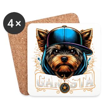 Cadeau de chien Yorkshire Terrier Gangsta Gangster - Dessous de verre (lot de 4) - blanc - Devant
