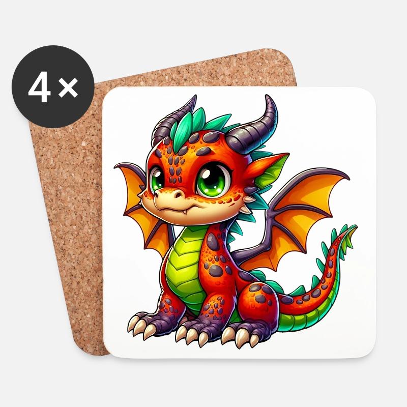 Drache - Untersetzer (4er-Set) - Weiß