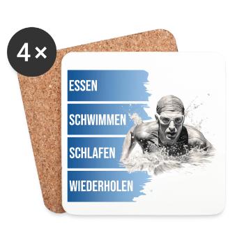 Essen - Schwimmen - Schlafen - Wiederholen - Untersetzer (4er-Set) - Weiß - Vorne