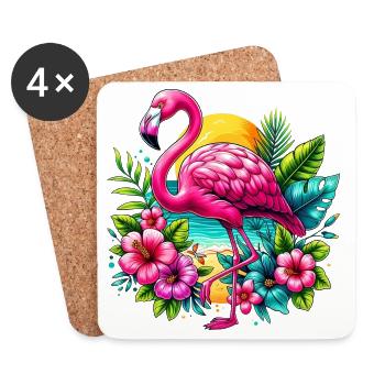 Flamant - Dessous de verre (lot de 4) - blanc - Devant