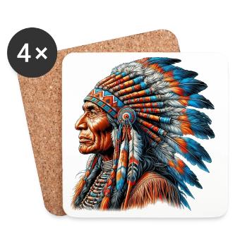 Amérindien Peau rouge d’Amérique - Dessous de verre (lot de 4) - blanc - Devant