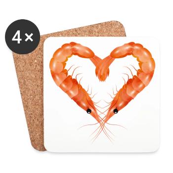 zwei Garnelen oder Shrimps in Herz Form gestaltet - Untersetzer (4er-Set) - Weiß - Vorne