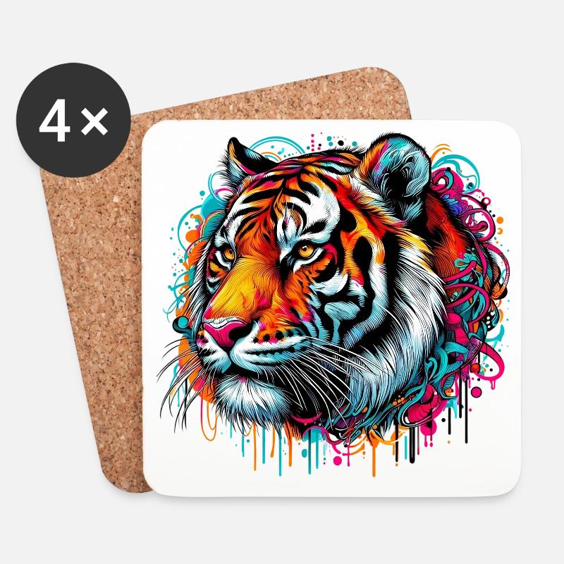 Tiger - Untersetzer (4er-Set) - Weiß