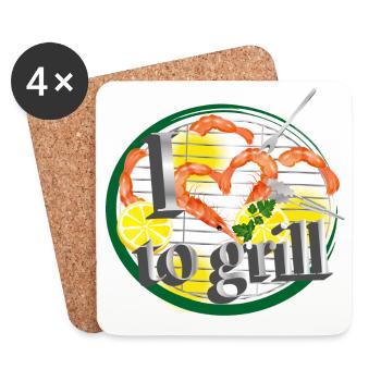Un barbecue avec des citrons et des crevettes en forme de cœur - Dessous de verre (lot de 4) - blanc - Devant