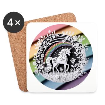 Niedliches Einhorn Regenbogen Scherenschnitt - Untersetzer (4er-Set) - Weiß - Vorne