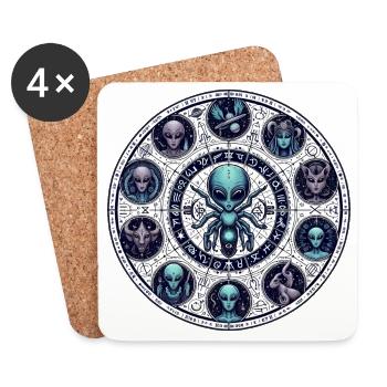 Alien Zodiac Wheel Design - Coasters (set of 4) - white - Front