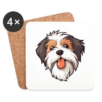 Biewer Terrier Dog Breed Watercolor Cartoon Kawaii - Coasters (set of 4) - white - Front