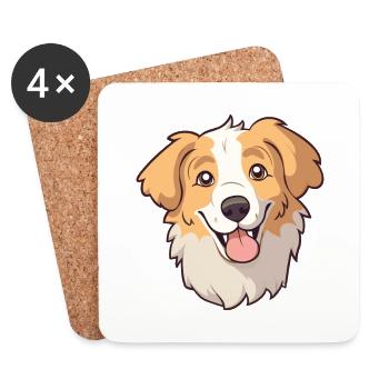Hovawart chien race aquarelle dessin animé Kawaii Clipa - Dessous de verre (lot de 4) - blanc - Devant