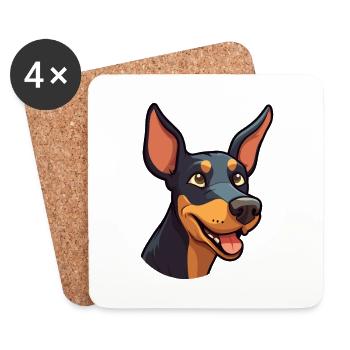 Doberman Pinscher chien race aquarelle dessin animé Kaw - Dessous de verre (lot de 4) - blanc - Devant
