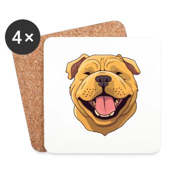Chinois Shar Pei chien race aquarelle dessin animé Kawa - Dessous de verre (lot de 4) - blanc - Devant