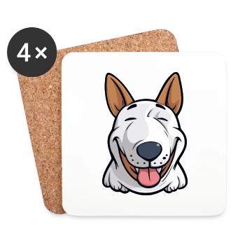 Bull Terrier chien race aquarelle dessin animé Kawaii C - Dessous de verre (lot de 4) - blanc - Devant