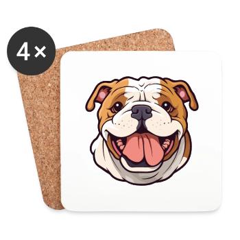 Bulldog chien race aquarelle dessin animé Kawaii Clipar - Dessous de verre (lot de 4) - blanc - Devant